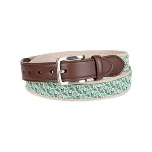 CLUBROOM Mens Green Horseshoe Print Adjustable Faux Leather Casual Belt M 34-36